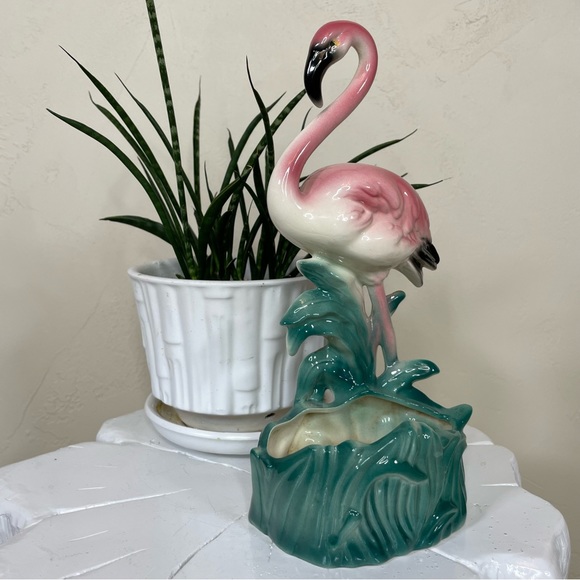 Vintage 1950s MCM Ceramic Standing Pink Flamingo Planter Figurine - Picture 16 of 16